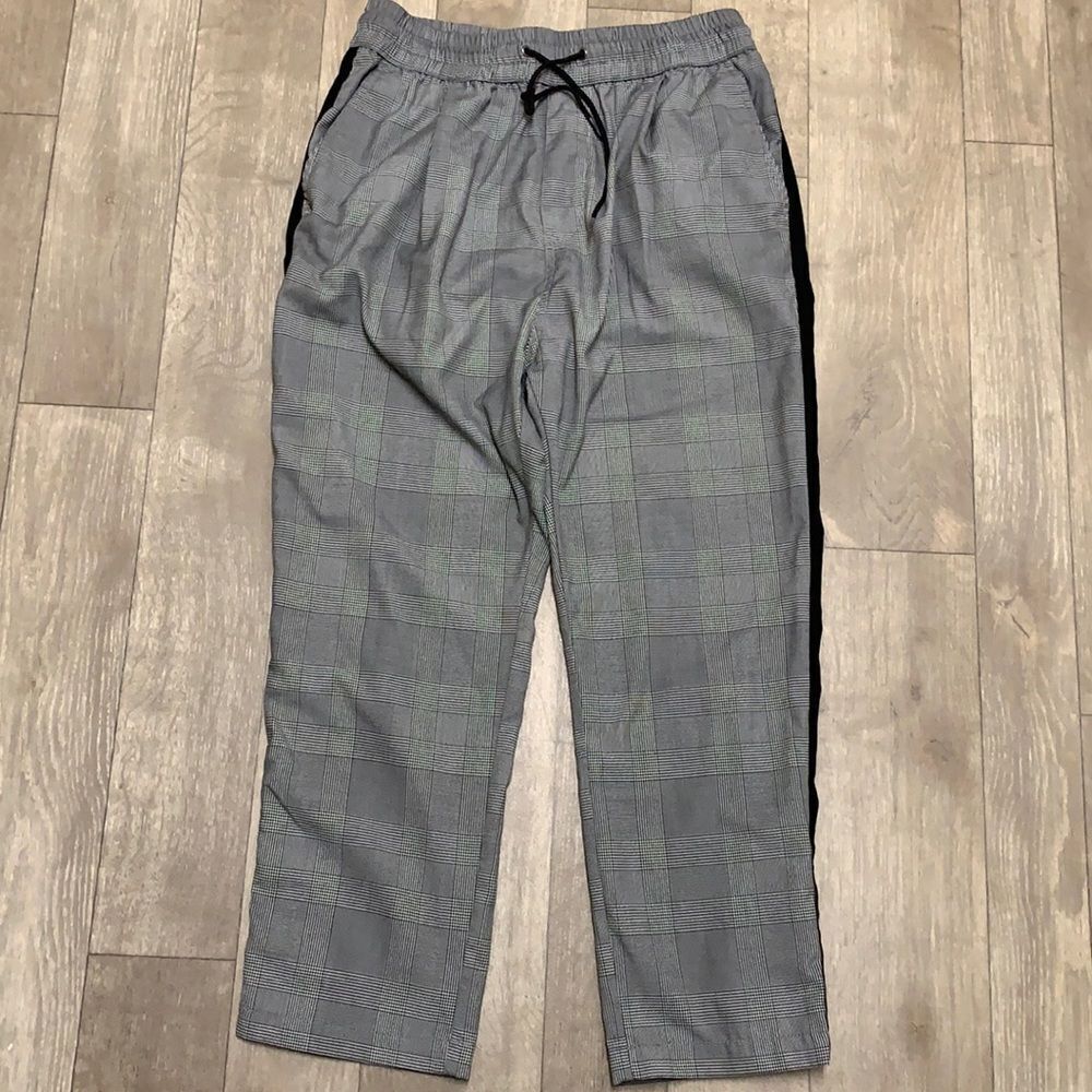 Divided Plaid Jogger Pants with Black Side Stripe